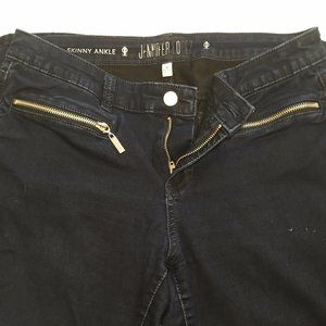 Dark Wash Moto Skinny Jeans with Zipper Accents